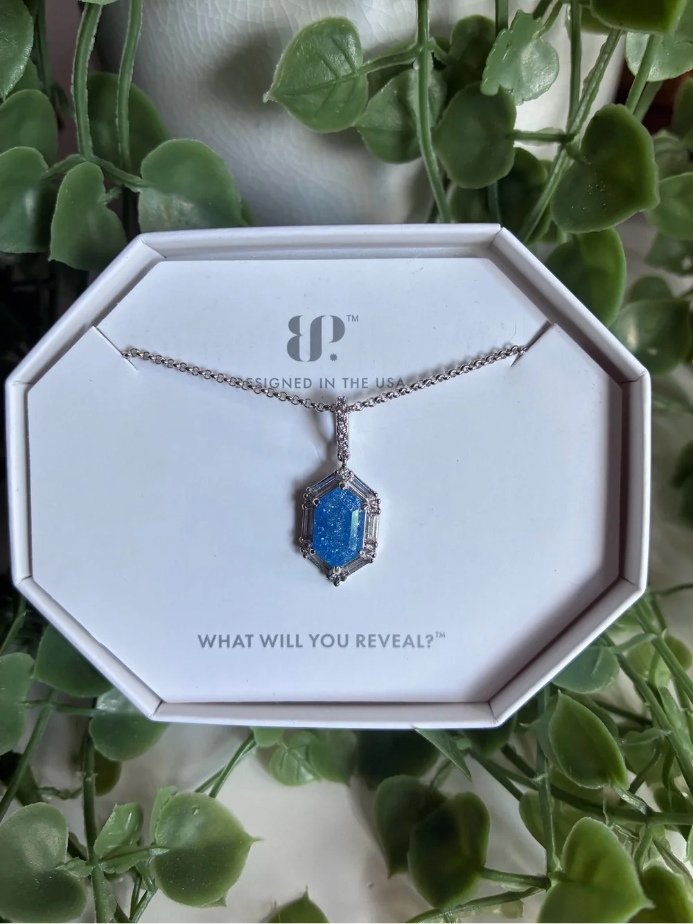 New Bomb Party Only Room For The Shine Blue Ice Crystal on Rhodium Necklace